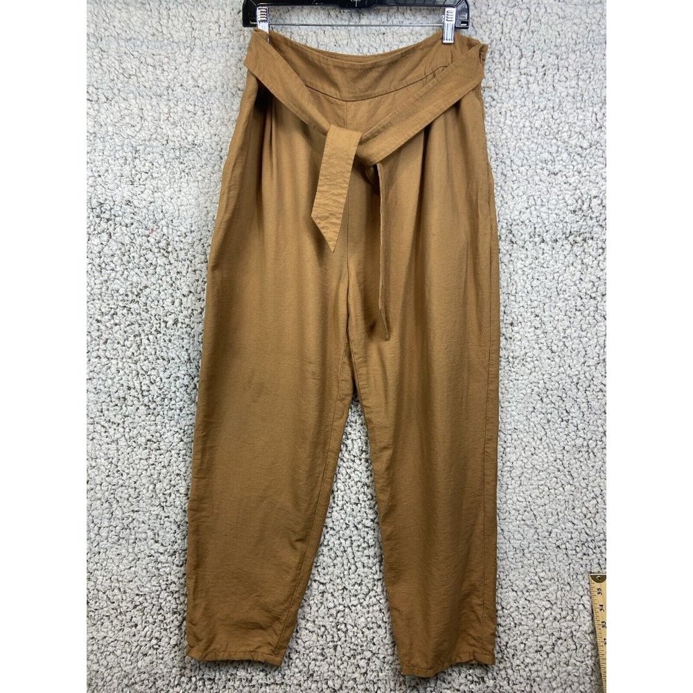 Leith brown pants with pockets belted  zipper side close women's size XL
